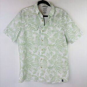Chaps Button Up Shirt Mens Size Medium Green Palm Leaf Print Short Sleeve